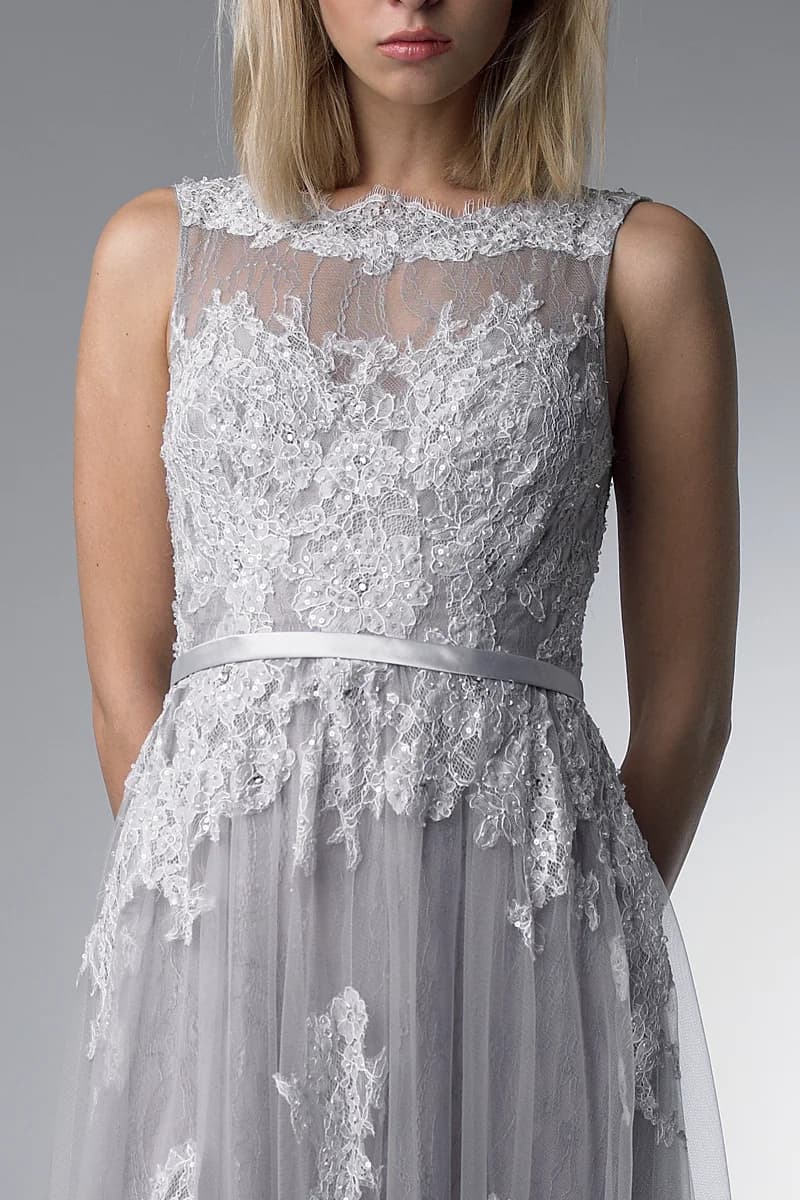 Embroidered Lace Tulle Gown view 3