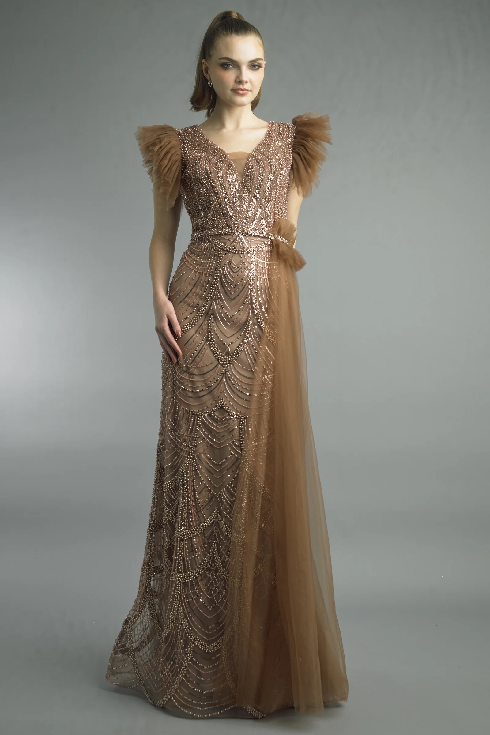 Beaded Art Deco Tulle Gown